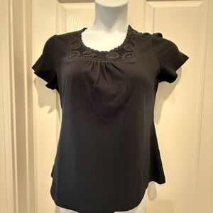 Croft and Barrow Black Lace Trim Women's T shirt Top size PM
